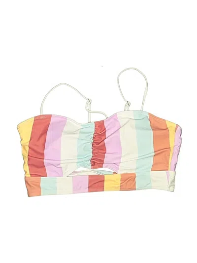 Pre-owned Unbranded Swimsuit Top White Stripes Pattern Swimwear