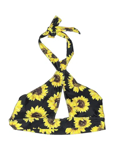 Pre-owned Unbranded Swimsuit Top Yellow Floral Pattern Halter Neckline Swimwear