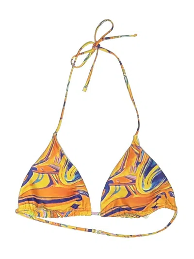 Pre-owned Unbranded Swimsuit Top Yellow Print Pattern Swimwear