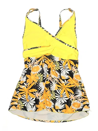 Pre-owned Unbranded Swimsuit Top Yellow Print Pattern Swimwear