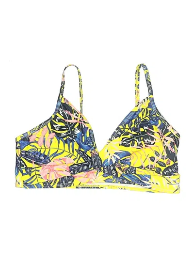 Pre-owned Unbranded Swimsuit Top Yellow Tropical Pattern Swimwear