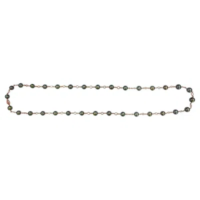 Pre-owned Unbranded Tahitian Black Pearl & White Diamond 18k Rose Gold Bead Chain Link Necklace