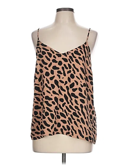 Pre-owned Unbranded Tank Top Brown Animal Print Pattern V-neck Tops