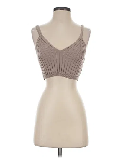 Pre-owned Unbranded Tank Top Brown Stripes Pattern Plunge Neckline Tops