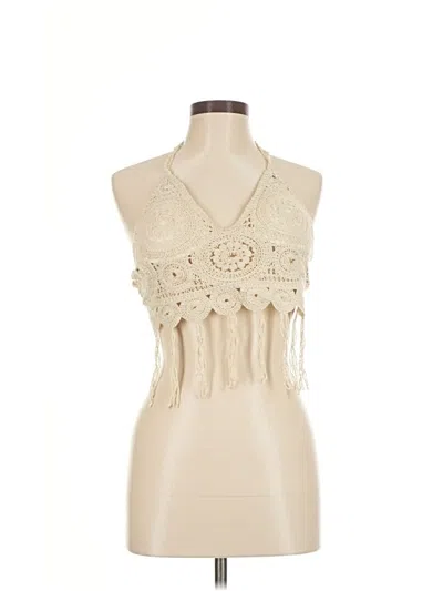 Pre-owned Unbranded Tank Top Ivory Halter Neckline Tops In White