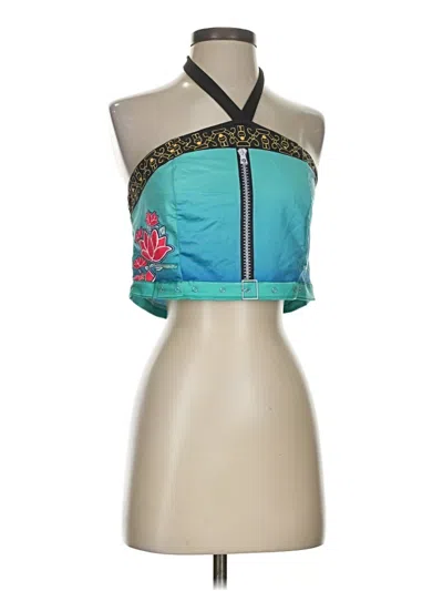 Pre-owned Unbranded Tank Top Teal Halter Neckline Tops