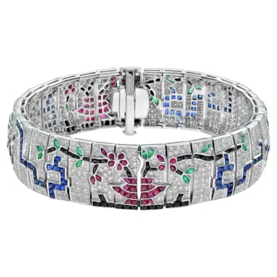 Pre-owned Unbranded Treasures Of Multi Gemstones Antique Inspired 18k White Gold Unique Bracelet
