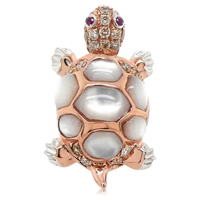 Pre-owned Unbranded Turtle Fancy Diamond Ruby & White Pearl 18k Rose Gold Ring