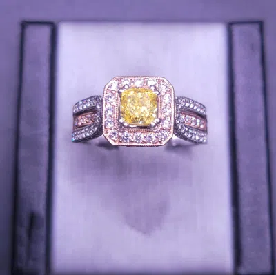 Pre-owned Unbranded Two-tone Cushion-style Citrine Stone Ring With Diamonds Size 10 In Multi