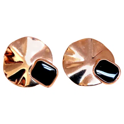 Pre-owned Unbranded Vintage Onyx Circular Pierced Earrings 14kt Gold 12630* In Black