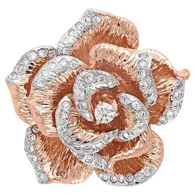 Pre-owned Unbranded White & Fancy Diamond 18k Rose Gold Flower Ring