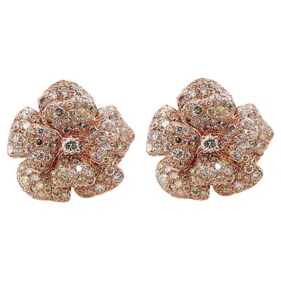 Pre-owned Unbranded White & Fancy Diamond Pave Set Floral Flower 18k Rose Gold Earrings