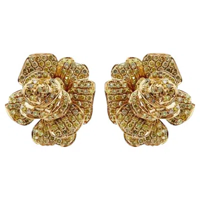 Pre-owned Unbranded White & Fancy Diamond Pave Set Floral Flower 18k Rose Gold Earrings