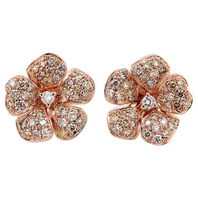 Pre-owned Unbranded White & Fancy Diamond Pave Set Floral Flower 18k Rose Gold Earrings