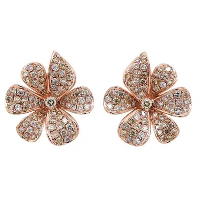 Pre-owned Unbranded White & Fancy Diamond Pave Set Floral Flower 18k Rose Gold Earrings