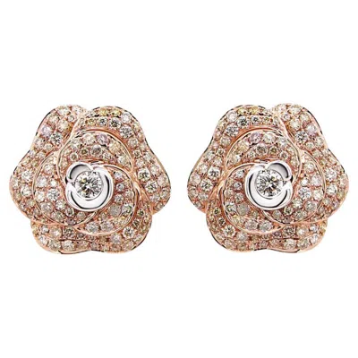 Pre-owned Unbranded White & Fancy Diamond Pave Set Lilly Floral Flower 18k Rose Gold Earrings