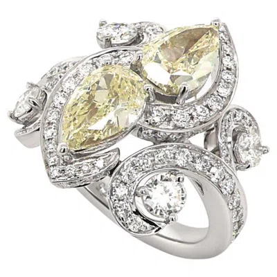 Pre-owned Unbranded White & Pear Drop Shape Yellow Diamond 18k White Gold Sparkle Ring
