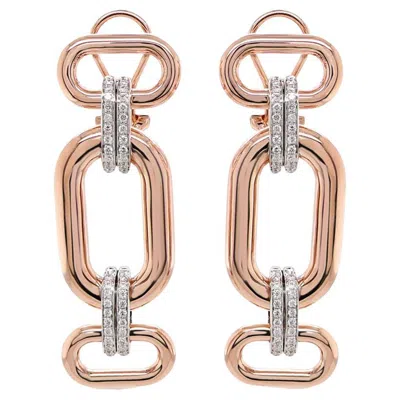 Pre-owned Unbranded White Diamond 18k Rose & White Gold Chunky Links Drop Style Earrings