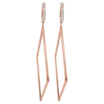 Pre-owned Unbranded White Diamond 18k Rose Gold Geometric Rhombus Earrings