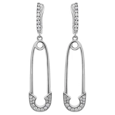 Pre-owned Unbranded White Diamond 18k White Gold Safety Pin Earrings