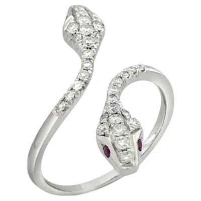 Pre-owned Unbranded White Diamond Ruby 18k White Gold Snake Ring
