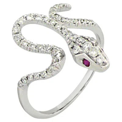 Pre-owned Unbranded White Diamond Ruby 18k White Gold Snake Ring