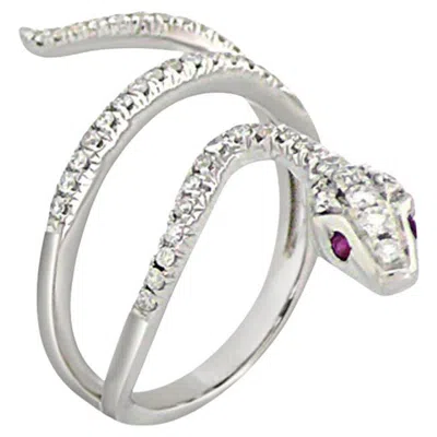 Pre-owned Unbranded White Diamond Ruby 18k White Gold Snake Ring