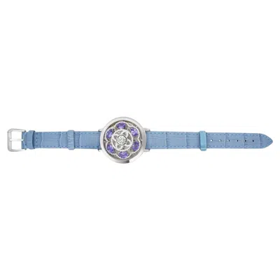 Pre-owned Unbranded White Shell Tanzanite & Diamond 18k White Gold Leather Bracelet