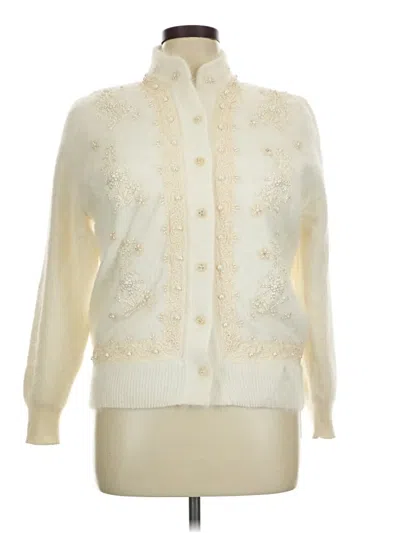 Pre-owned Unbranded Wool Cardigan Sweater In White
