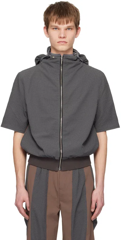 Uncertain Factor Gray Mirage No. 1 Short Sleeve Zip-up Hoodie In Steal