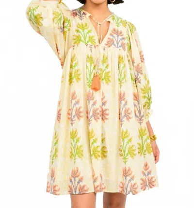 Uncle Frank Breezy Block Print Dress In Gold In Multi