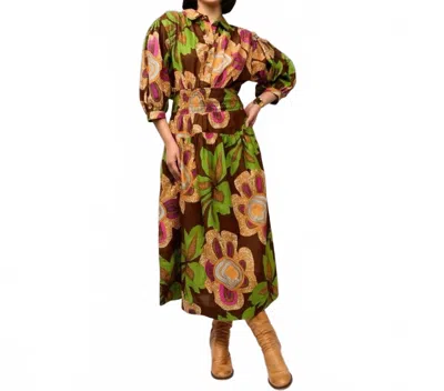 Uncle Frank Brooke Blooms Midi Dress In Brown