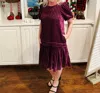Uncle Frank Burn Out Velvet Dress In Burgandy In Multi
