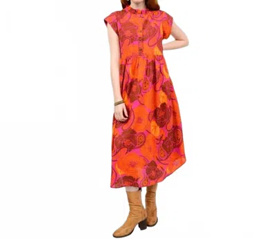 Uncle Frank Camellia In Bloom Dress In Orange
