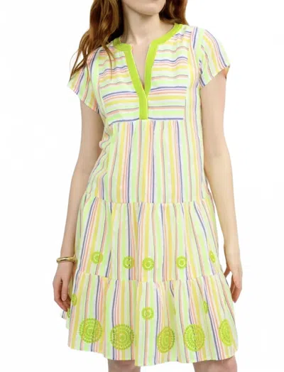 Uncle Frank Cap Sleeve Tiered Dress In Lime Stripe In Multi