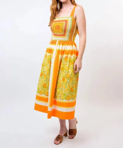 Uncle Frank Citrus Fruit Midi Dress In Yellow In White