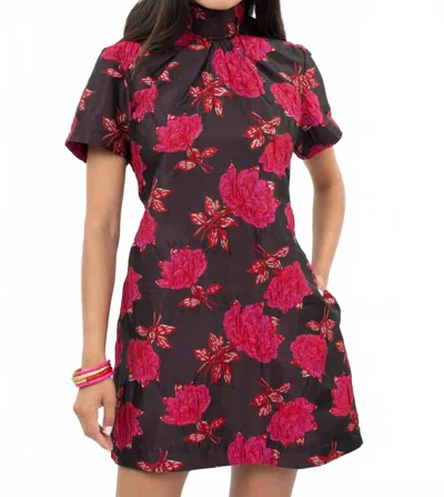 Uncle Frank Elegant Floral Brocade Mini Dress In Black In Multi