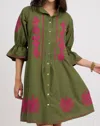 Uncle Frank Embroidered Fit & Flare Dress In Green
