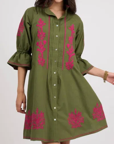 Uncle Frank Embroidered Fit & Flare Dress In Green
