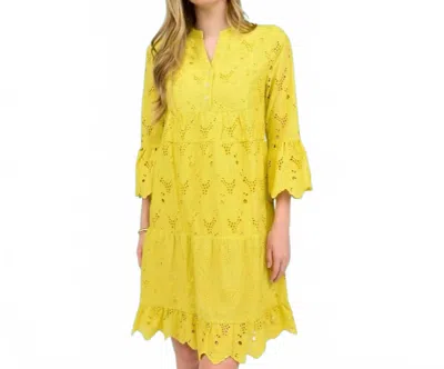 Uncle Frank Eyelet Tiered Dress In Citron In Orange