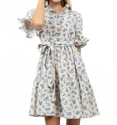 Uncle Frank Gauze Ruffle Dress In Disty Blue In Multi