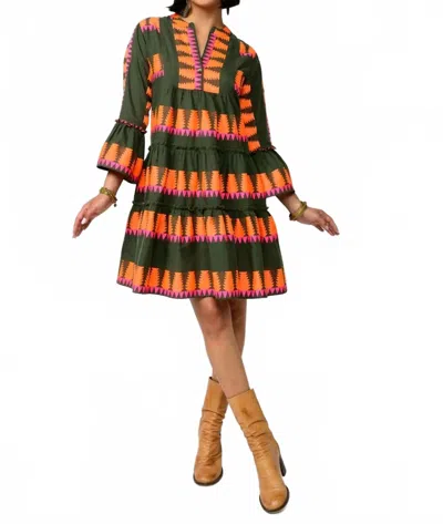 Uncle Frank Jacquard Tiered Dress In Dark Olive In Green