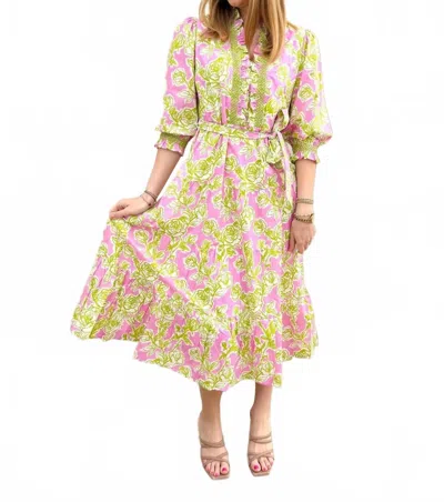 Uncle Frank Jasmine Floral Midi Dress In Pink And Green In Multi