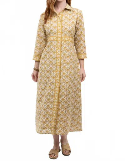 Uncle Frank Lattice Button Shirt Dress In Gold In Multi