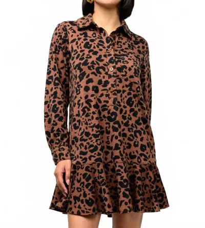 Uncle Frank Leopard Printed Ruffled Dress In Rust In Brown