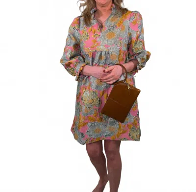 Uncle Frank Metallic Floral Brocade Party Dress In Grey In Gray