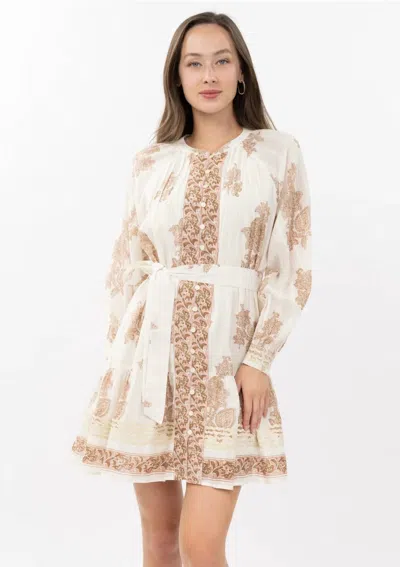 Uncle Frank Metallic Trim Paisley Dress In Ivory In White