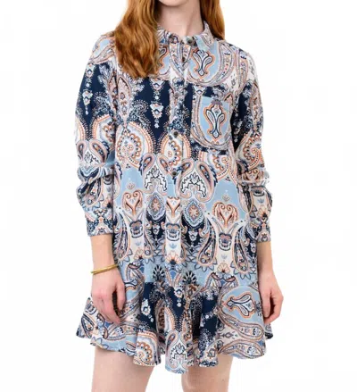 Uncle Frank Paisley Flounce Shirt Mini Dress In Navy In Blue