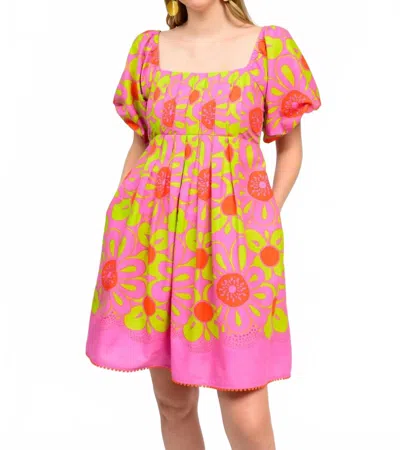 Uncle Frank Pop Flower Border Dress In Pink In Multi