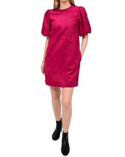 Uncle Frank Pouf Sleeve Suede Dress In Magenta In Pink